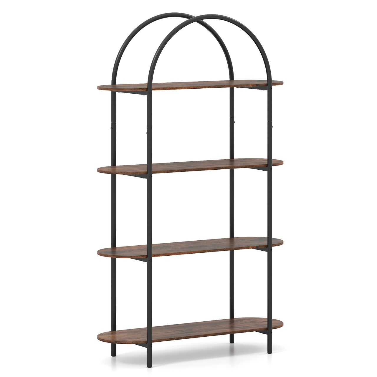 Rustic Metal & Wood 4-Tier Arched Bookshelf Stylish Home Storage & Display